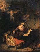 REMBRANDT Harmenszoon van Rijn The Holy Family with Angels oil